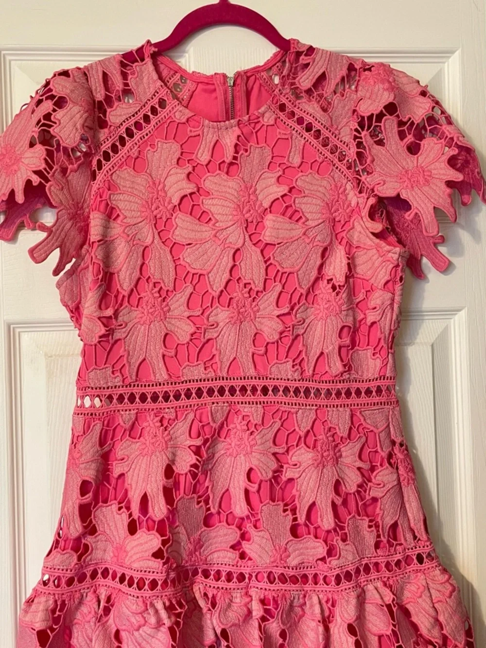 Eyelet Lace Short-Sleeve Mini Dress in Pink - Picture 5 of 5